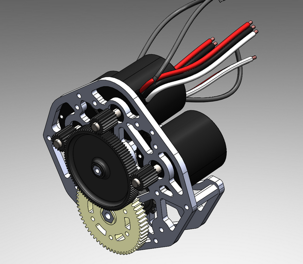 CAD model of our custom gearbox, back